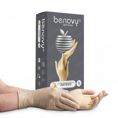 Перчатки BENOVY (латексные неопудренные 2-го хлорирования) нестерильные размер XL фото в интернет-аптеке "Фармсервис"