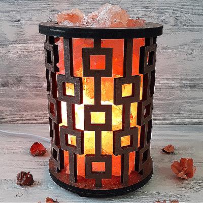 Светильник соляной Деревянный с узором центрические квадраты 1кг фото в интернет-аптеке "Фармсервис"