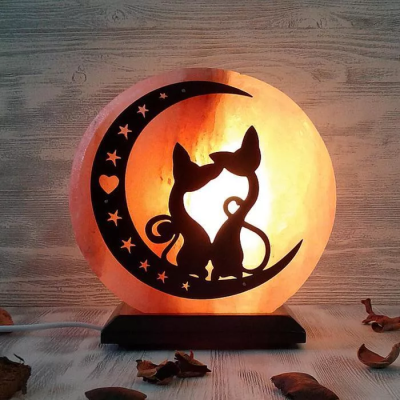 Светильник соляной круглый Б Коты на луне большой 2-3кг белый