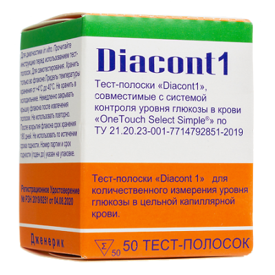 Тест-полоска DIACONT-1 №50 для люкометра One Touch Select Simple (комплект 2) фото в интернет-аптеке "Фармсервис"
