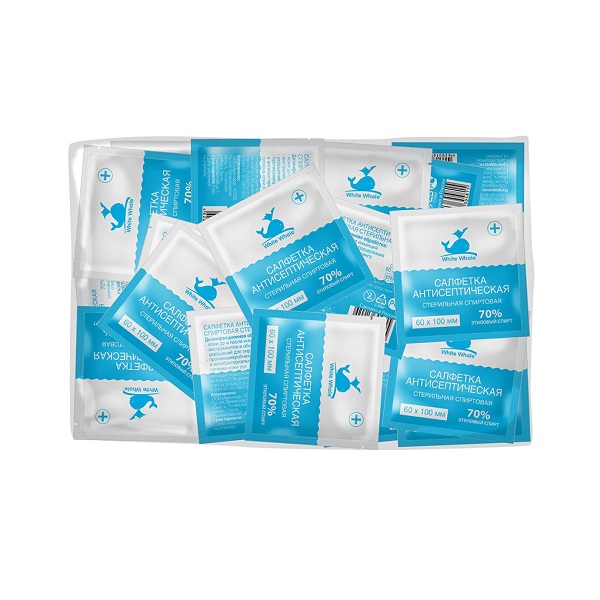 Салфетки WHITE WHALE спиртовые стерильные 60 х 100 №100 фото в интернет-аптеке "Фармсервис"