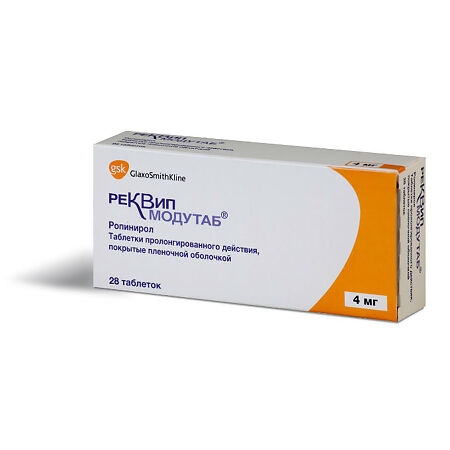 Реквип Модутаб таблетки пролонгированного действия, покрытые пленочной оболочкой 4мг №28 фото в интернет-аптеке "Фармсервис"