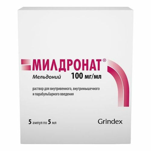 Милдронат раствор для внутривенного, внутримышечного и парабульбарного введения 100мг/мл x 5мл №5 фото в интернет-аптеке "Фармсервис" Милдронат раствор для внутривенного, внутримышечного и парабульбарного введения 100мг/мл x 5мл №5 фото в интернет-аптеке "Фармсервис"