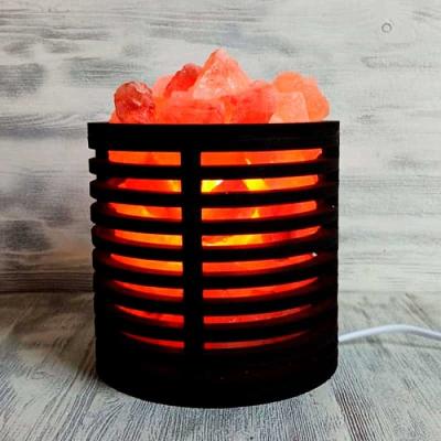 Светильник соляной гималайская соль Деревянный с узором Невесомость круглая 2кг