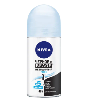 Nivea Deodorant Pure "Невидимая защита" дезодорант для черного и белого 50мл (ролик.) (82234)