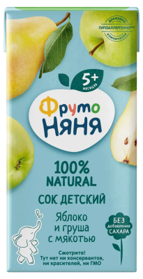 Сок ФРУТОНЯНЯ яблочно-грушевый с мякотью (с 5 месяцев) 200мл
