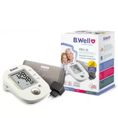 Тонометр B.Well PRO-35 (автомат, шкала давления, память 30, манжета M-L 22-42см, адаптер)