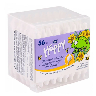 Ватные палочки BELLA BABY Happy с ограничителем с чередой и д-пантенолом №56