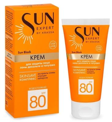 Крем KRASSA SUN EXPERT солнцезащитное для лица и зоны декольте Sun Block SPF-80 50мл
