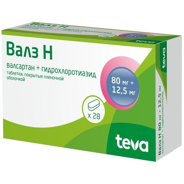Валз Н таблетки, покрытые плёночной оболочкой 80мг+12.5мг №28 фото в интернет-аптеке "Фармсервис"