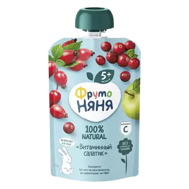 Пюре ФРУТОНЯНЯ яблоко/шиповник/клюква ("Витаминный салатик") 90г