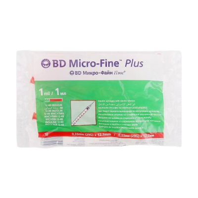 Шприц инсулиновый Micro-Fine + с иглой 1мл U-40 29G (3-х комп.) игла (0,33 х 12,7) №10 фото в интернет-аптеке "Фармсервис"
