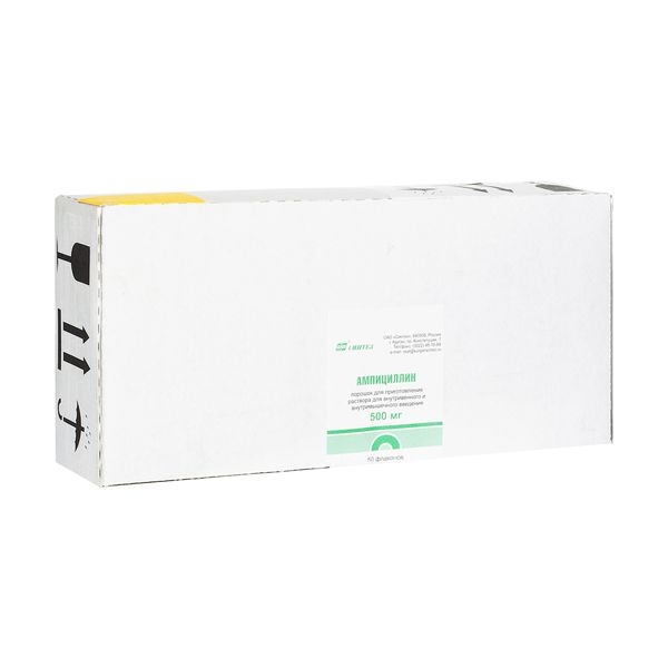 Ампициллин порошок для приготовления раствора для внутривенного и внутримышечного введения 500мг x 500мг №50 фото в интернет-аптеке "Фармсервис"