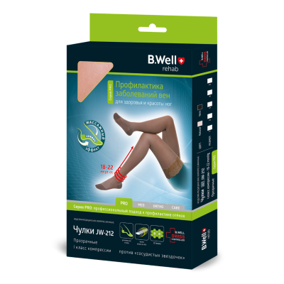 Чулки компрессионные прозрачные с ажурным верхом 1 класс компрессии B.Well Rehab JW-212