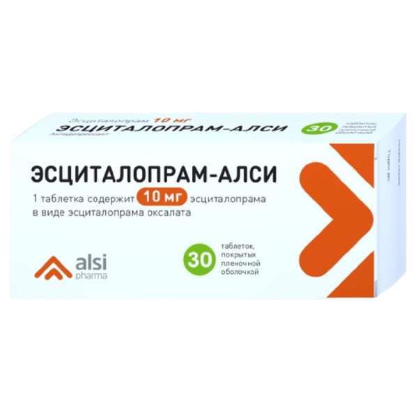 Эсциталопрам-Алси таблетки, покрытые плёночной оболочкой 10мг №30 фото в интернет-аптеке "Фармсервис"