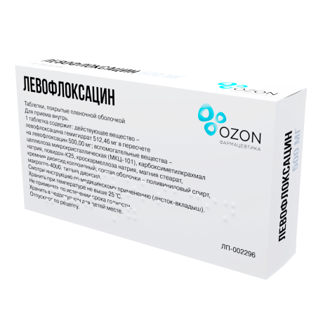 Левофлоксацин таблетки, покрытые плёночной оболочкой 500мг №10 детальное фото в интернет-аптеке "Фармсервис"