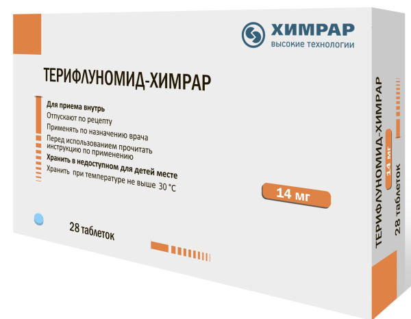 ТЕРИФЛУНОМИД-ХИМРАР таблетки, покрытые плёночной оболочкой 14мг №28 фото в интернет-аптеке "Фармсервис" ТЕРИФЛУНОМИД-ХИМРАР таблетки, покрытые плёночной оболочкой 14мг №28 фото в интернет-аптеке "Фармсервис"