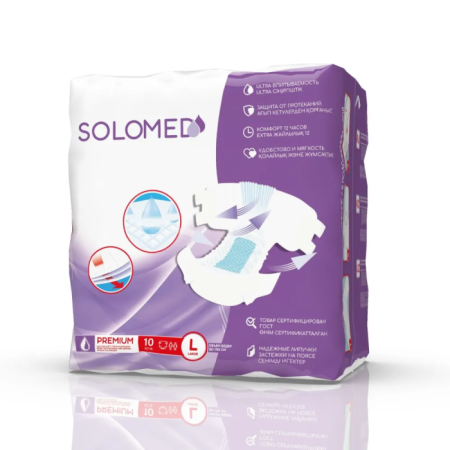 Подгузники для взрослых SOLOMED Premium Large №10 детальное фото в интернет-аптеке "Фармсервис"