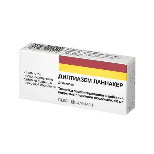 Дилтиазем Ланнахер таблетки с пролонгированным высвобождением, покрытые пленочной оболочкой 90мг №20 фото в интернет-аптеке "Фармсервис" Дилтиазем Ланнахер таблетки с пролонгированным высвобождением, покрытые пленочной оболочкой 90мг №20 фото в интернет-аптеке "Фармсервис"