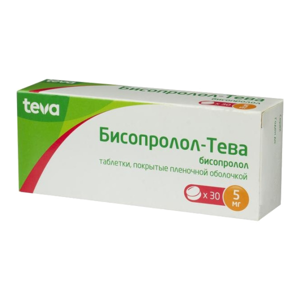 Бисопролол-Тева таблетки, покрытые плёночной оболочкой 5мг №30 фото в интернет-аптеке "Фармсервис"