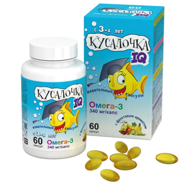 КУСАЛОЧКА IQ Омега-3 60 капсул фото в интернет-аптеке "Фармсервис"
