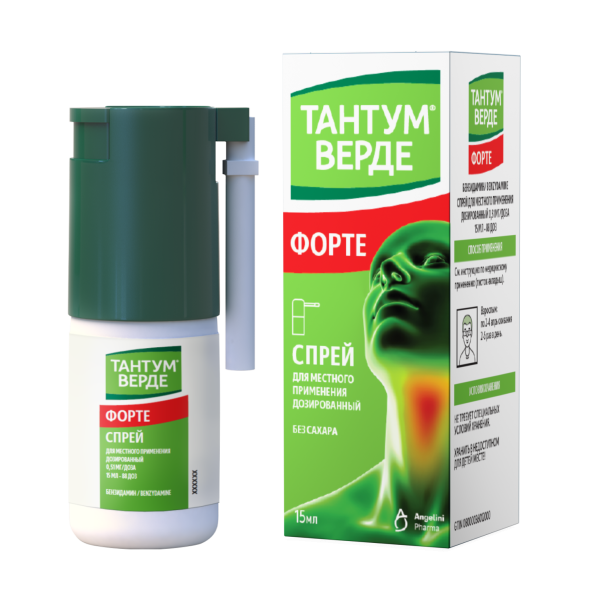 Тантум Верде форте спрей для местного применения дозированный 0.51мг/доза x 88доза №1 фото в интернет-аптеке "Фармсервис"