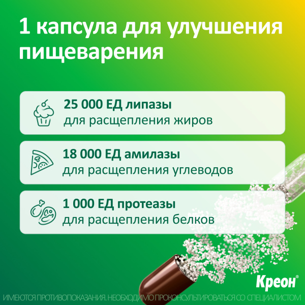 Креон 25000 капсулы кишечнорастворимые 25000ЕД №50 фото в интернет-аптеке "Фармсервис"