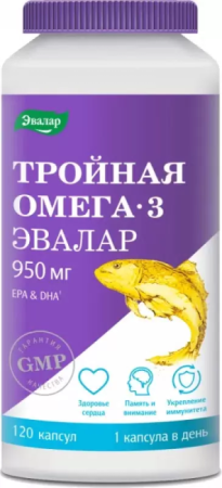 Тройная Омега-3 950мг капсулы №120 детальное фото в интернет-аптеке "Фармсервис"