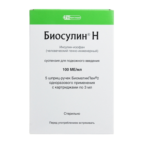 Биосулин Н суспензия для подкожного введения 100МЕ/мл x 3мл №5 фото в интернет-аптеке "Фармсервис" Биосулин Н суспензия для подкожного введения 100МЕ/мл x 3мл №5 фото в интернет-аптеке "Фармсервис"