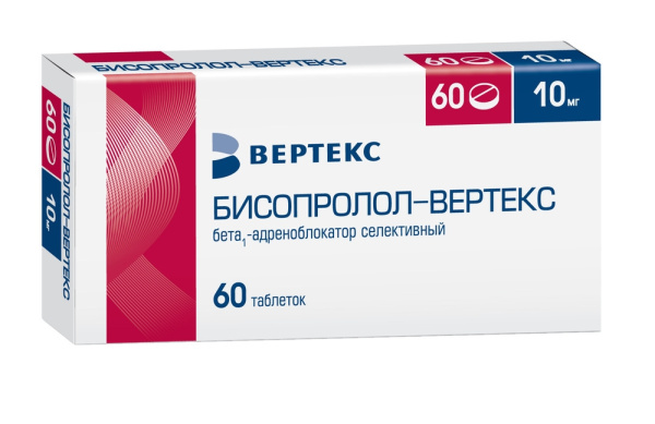 Бисопролол-ВЕРТЕКС таблетки, покрытые плёночной оболочкой 10мг №60 фото в интернет-аптеке "Фармсервис"