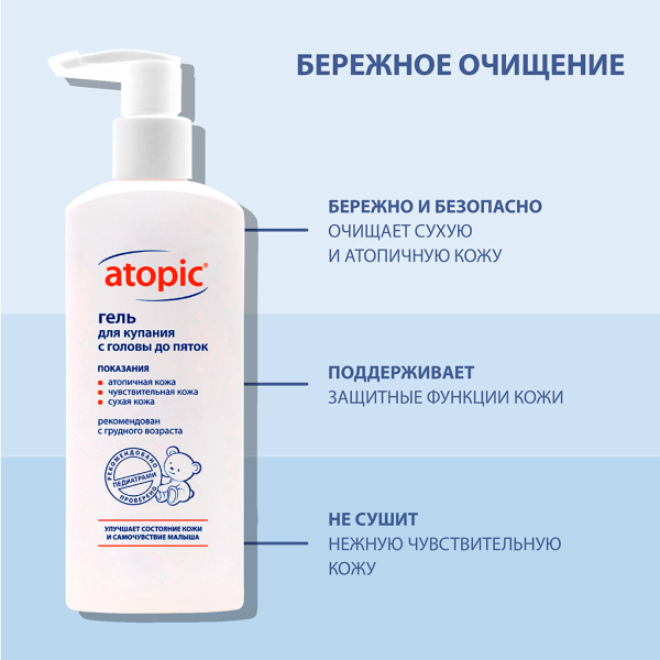 Гель детский ATOPIC (Атопик) "С головы до пяток" для купания 250мл фото в интернет-аптеке "Фармсервис" Гель детский ATOPIC (Атопик) "С головы до пяток" для купания 250мл фото в интернет-аптеке "Фармсервис"