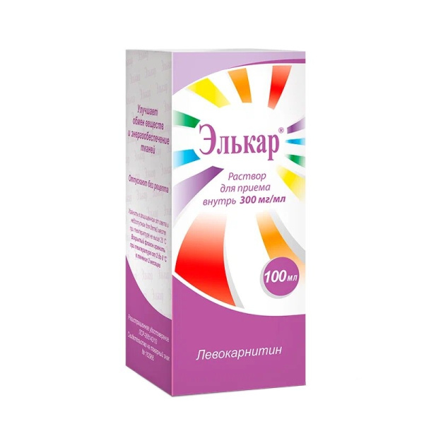 Элькар раствор для приёма внутрь 300мг/мл x 100мл №1 фото в интернет-аптеке "Фармсервис" Элькар раствор для приёма внутрь 300мг/мл x 100мл №1 фото в интернет-аптеке "Фармсервис"