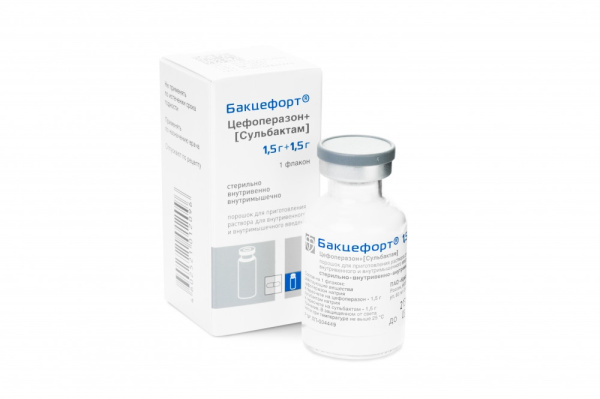 Бакцефорт порошок для приготовления раствора для внутривенного и внутримышечного введения 1.5г+1.5г x 3г №1 фото в интернет-аптеке "Фармсервис"