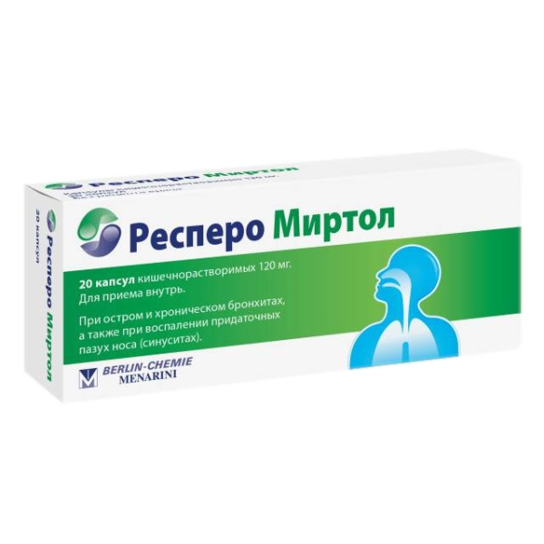 Респеро Миртол капсулы кишечнорастворимые 120мг №20 фото в интернет-аптеке "Фармсервис" Респеро Миртол капсулы кишечнорастворимые 120мг №20 фото в интернет-аптеке "Фармсервис"