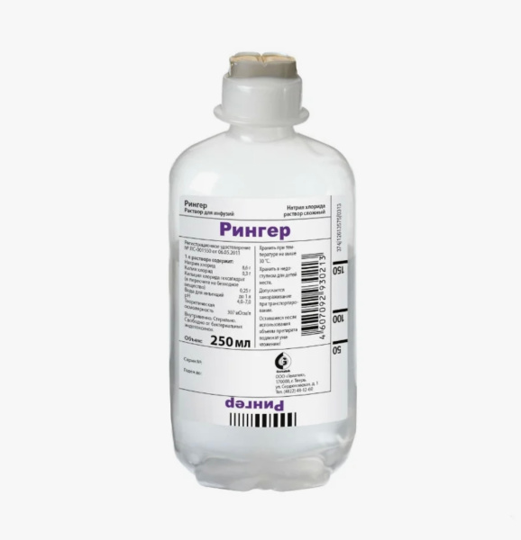 Рингер раствор для инфузий 0.3г/1000мл+0.25г/1000мл+8.6г/1000мл x 250мл №10 фото в интернет-аптеке "Фармсервис"