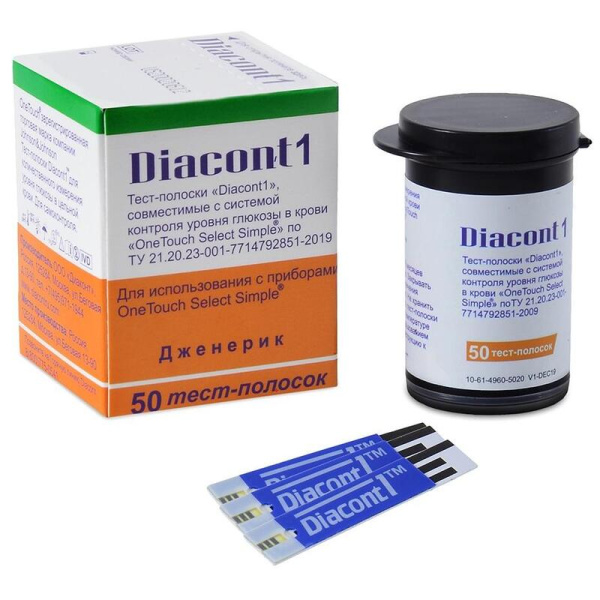 Тест-полоска DIACONT-1 №50 для люкометра One Touch Select Simple (комплект 2) фото в интернет-аптеке "Фармсервис"