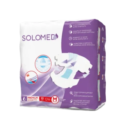Подгузники для взрослых SOLOMED Premium Medium №10 детальное фото в интернет-аптеке "Фармсервис"
