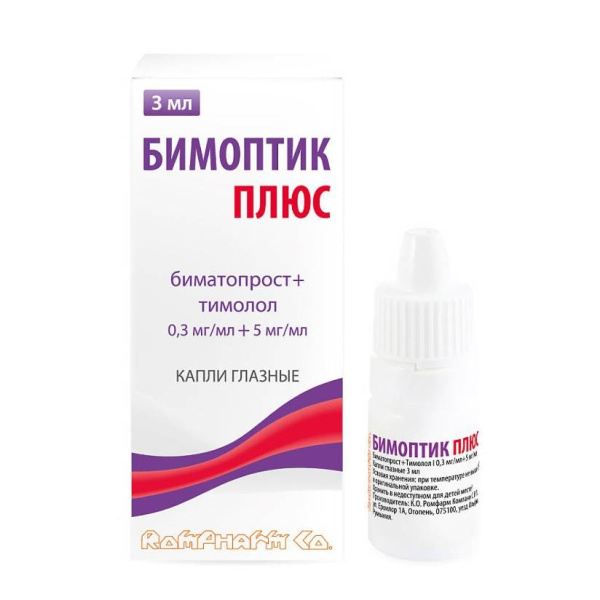 БИМОПТИК ПЛЮС капли глазные 0.3мг/мл+5мг/мл x 3мл №1 фото в интернет-аптеке "Фармсервис"