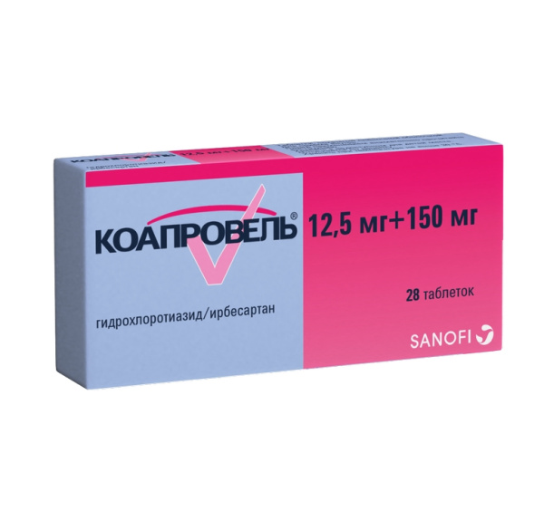 Коапровель таблетки, покрытые плёночной оболочкой 12.5мг+150мг №28 фото в интернет-аптеке "Фармсервис" Коапровель таблетки, покрытые плёночной оболочкой 12.5мг+150мг №28 фото в интернет-аптеке "Фармсервис"