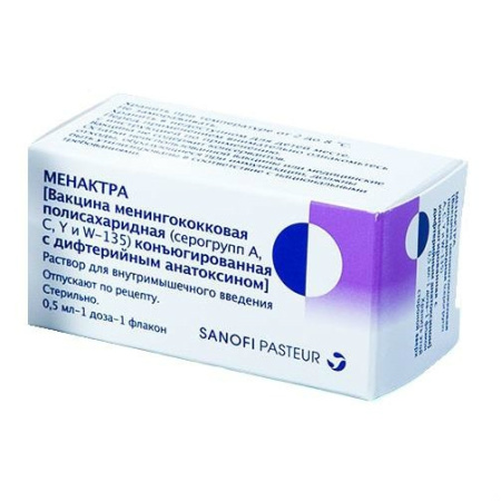 МЕНАКТРА [вакцина менингококковая полисахаридная (серогрупп A, C, Y и W-135], конъюгированная с дифтерийным анатоксином] раствор для внутримышечного введения 0.5мл/доза x 500мкл №1 детальное фото в интернет-аптеке "Фармсервис"