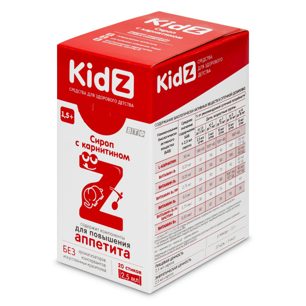 Kidz сироп с карнитином д/аппетита стик-пакет 2,5мл №20 фото в интернет-аптеке "Фармсервис" Kidz сироп с карнитином д/аппетита стик-пакет 2,5мл №20 фото в интернет-аптеке "Фармсервис"