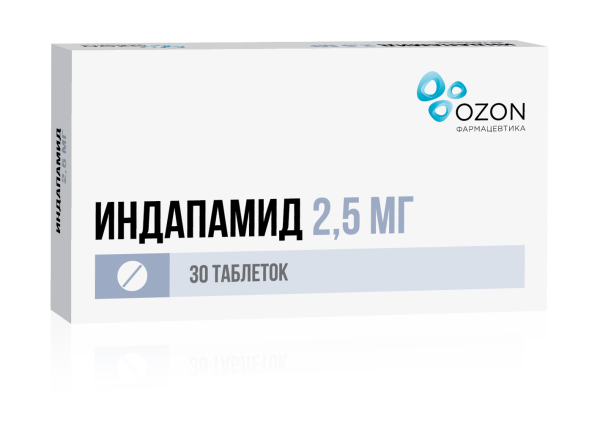 Индапамид таблетки, покрытые плёночной оболочкой 2.5мг №30 фото в интернет-аптеке "Фармсервис"