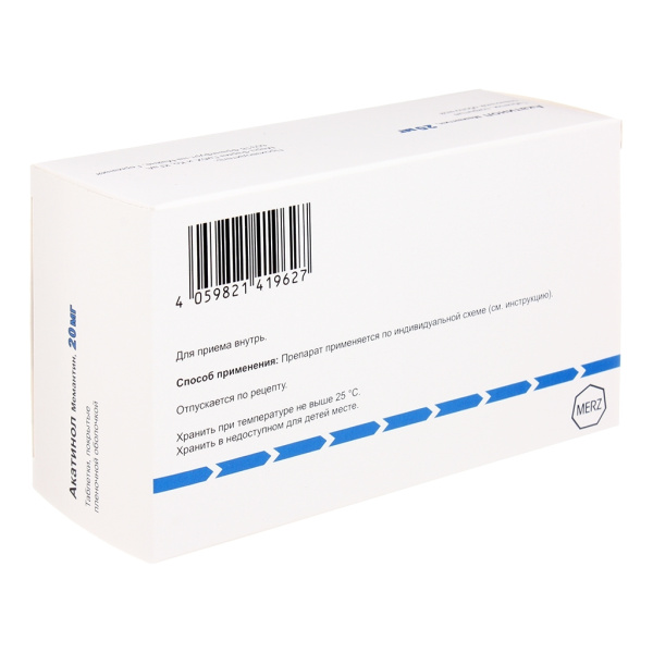 Акатинол Мемантин таблетки, покрытые плёночной оболочкой 20мг №98 фото в интернет-аптеке "Фармсервис"