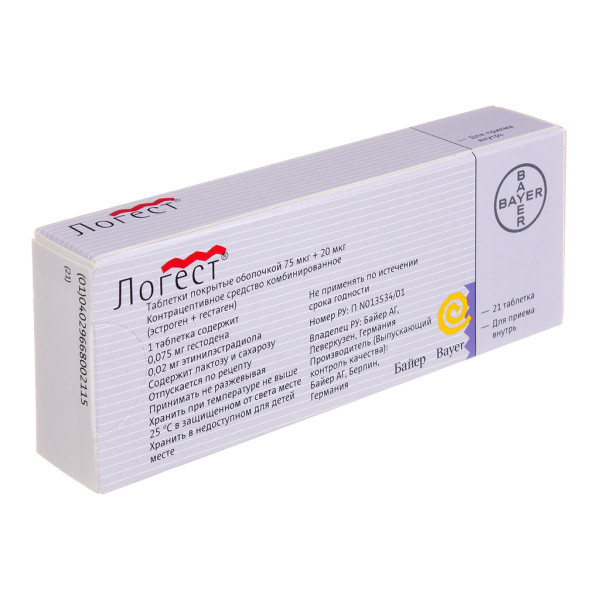 Логест таблетки, покрытые оболочкой 75мкг+20мкг №21 фото в интернет-аптеке "Фармсервис"