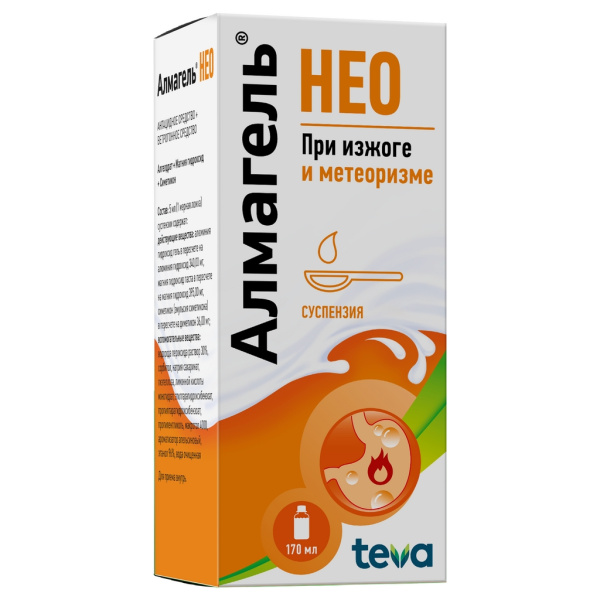 Алмагель Нео суспензия для приёма внутрь 340мг/5мл+395мг/5мл+36мг/5мл x 170мл №1 фото в интернет-аптеке "Фармсервис"