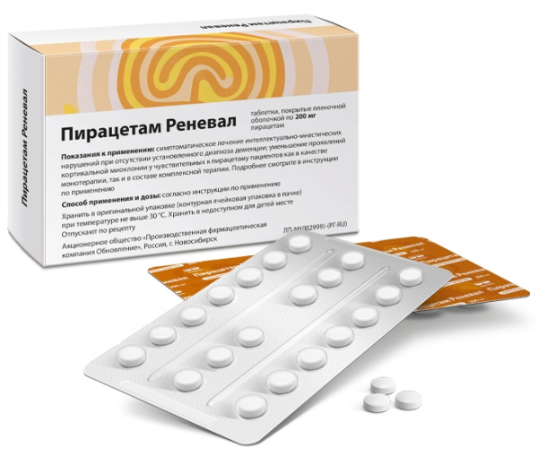 Пирацетам Реневал таблетки, покрытые плёночной оболочкой 200мг №60 фото в интернет-аптеке "Фармсервис"