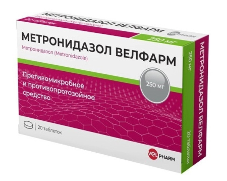 МЕТРОНИДАЗОЛ ВЕЛФАРМ таблетки 250мг №20 детальное фото в интернет-аптеке "Фармсервис"