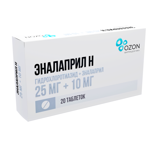 Эналаприл Н таблетки 25мг+10мг №20 фото в интернет-аптеке "Фармсервис"
