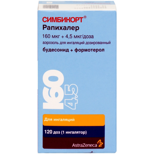 Симбикорт Рапихалер аэрозоль для ингаляций дозированный 160мкг/доза+4.5мкг/доза x 120доза №1 фото в интернет-аптеке "Фармсервис"