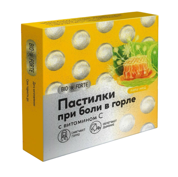 Пастилки при боли в горле с витамином С BIO FORTE (липа/мед) 9 шт фото в интернет-аптеке "Фармсервис"
